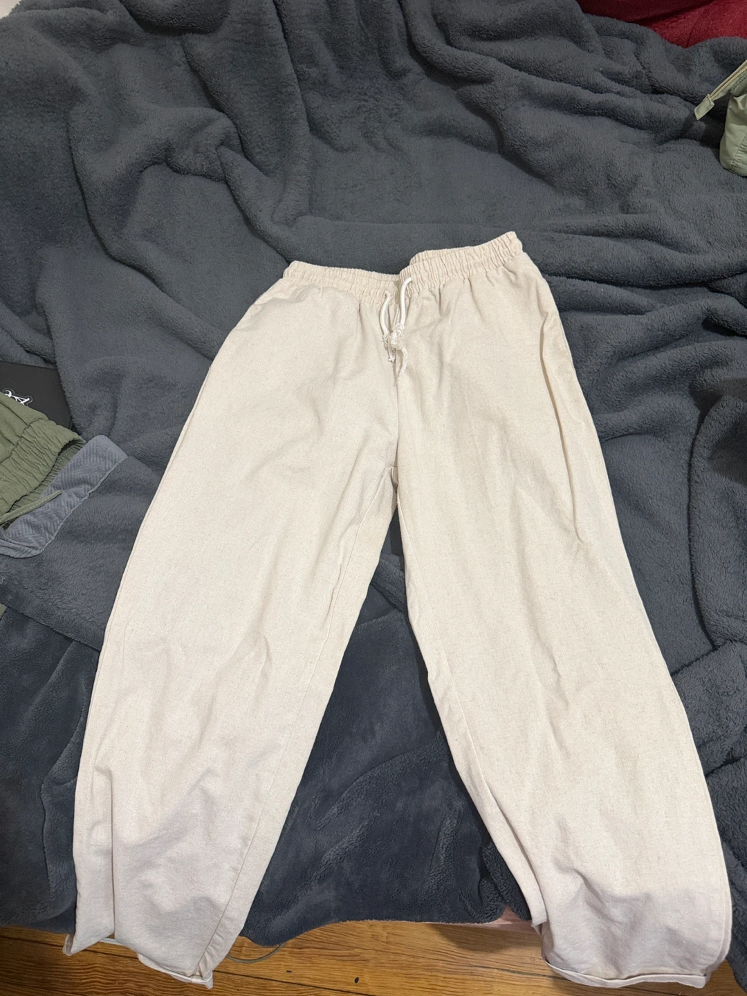 Beige Linen Blend Wide Leg Pants