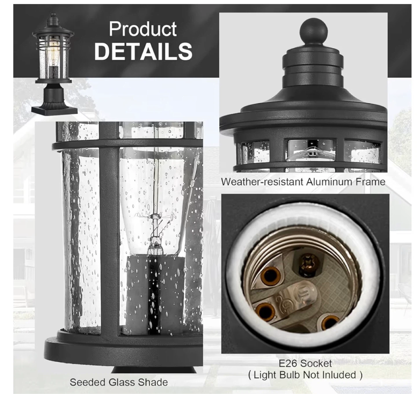 Darkaway Outdoor Post Light Fixture - Black D9P - photo 4