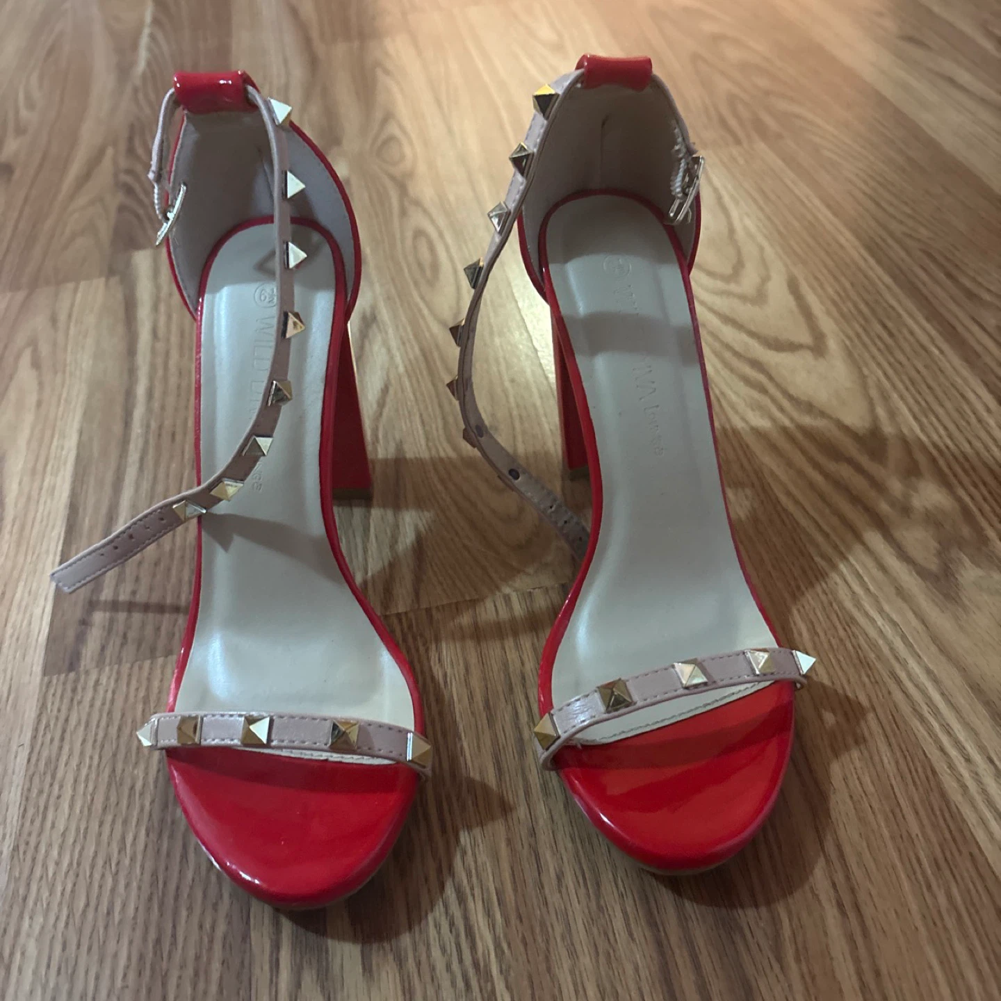 Red Studded Block Heel Sandals