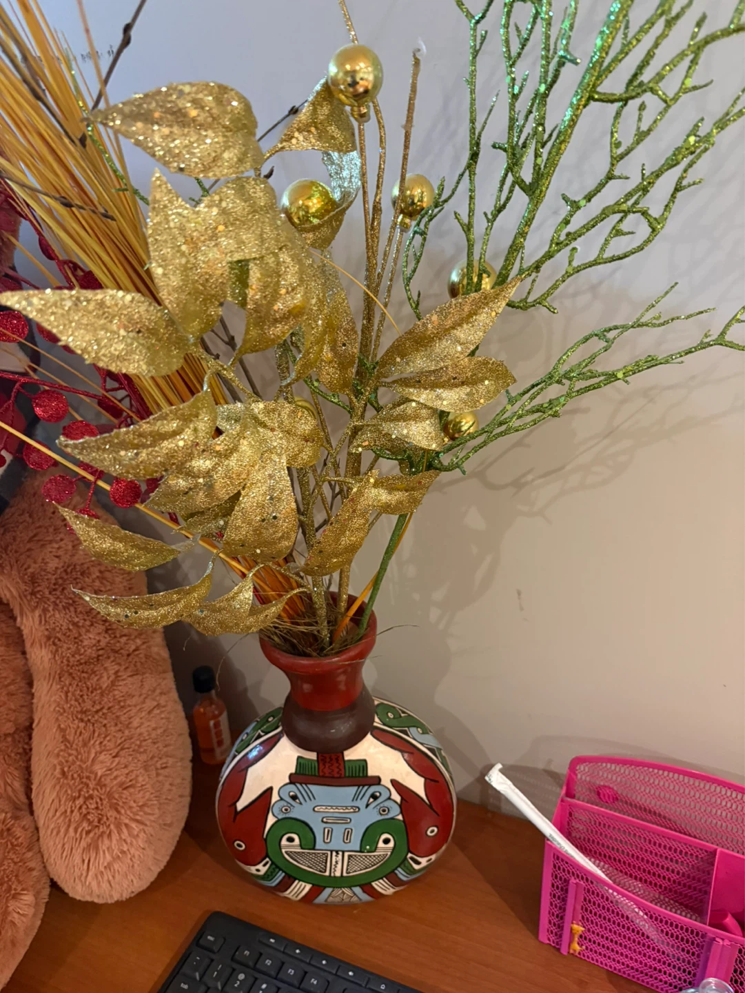 Decorative Vase with Artificial Floral Arrangement