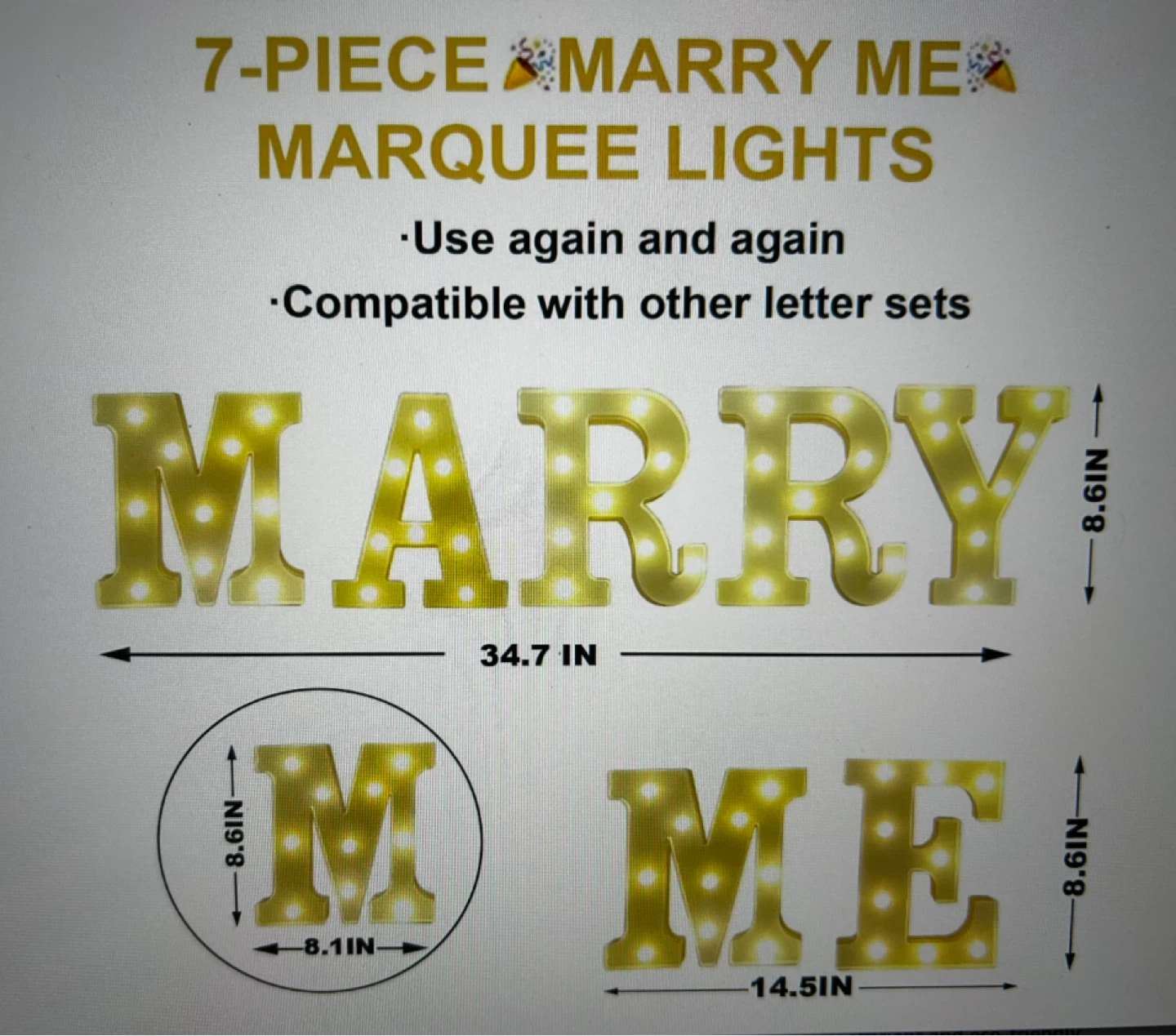7-Piece Marry Me Marquee LED Lights - photo 3
