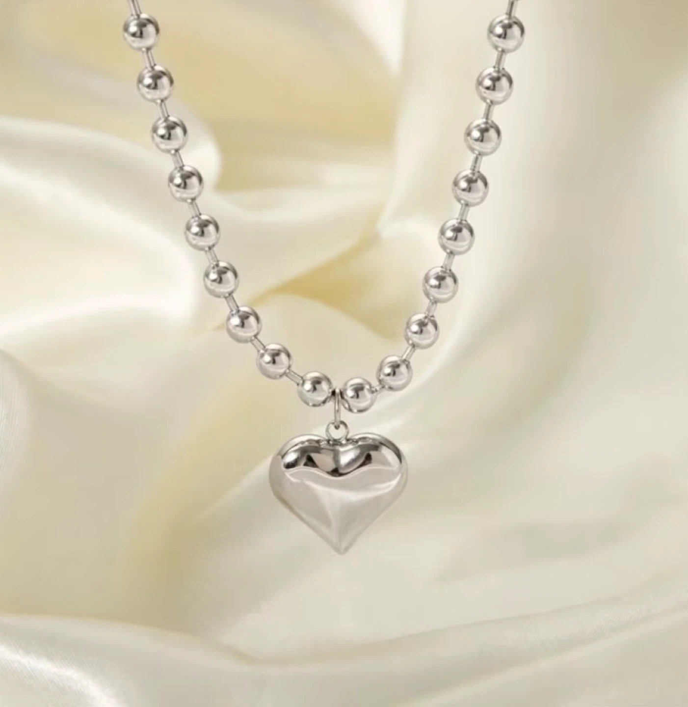 Chunky Silver Heart Pendant Necklace