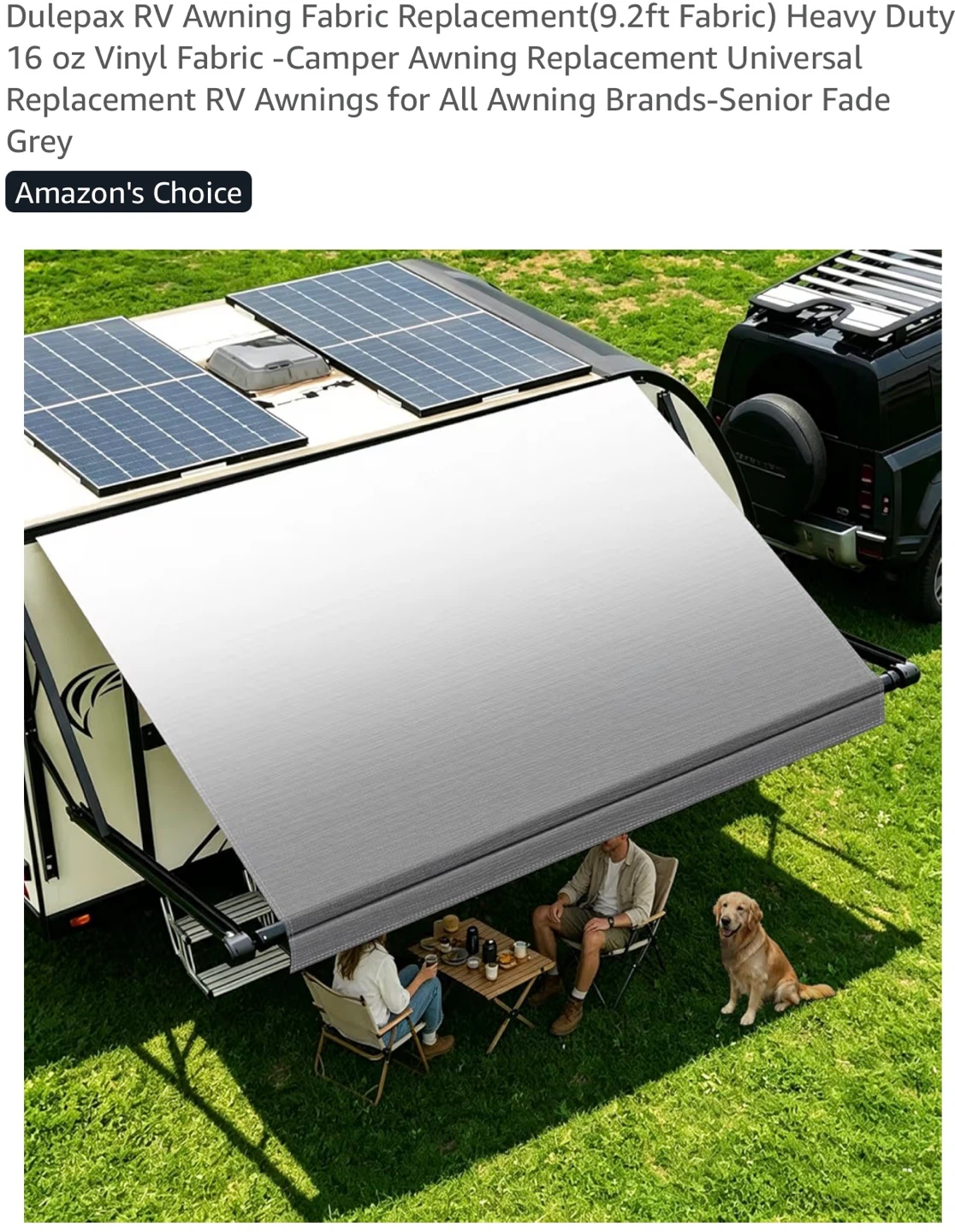 Dulepax RV Awning Fabric Replacement - 9ft Awning, 20'2" Fabric