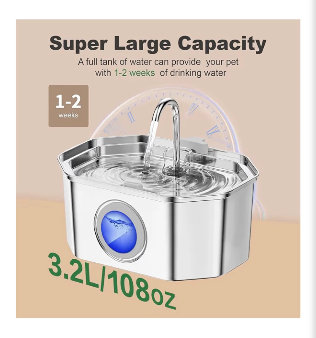 APUAK Stainless Steel Cat Water Fountain 3.2L - photo 5