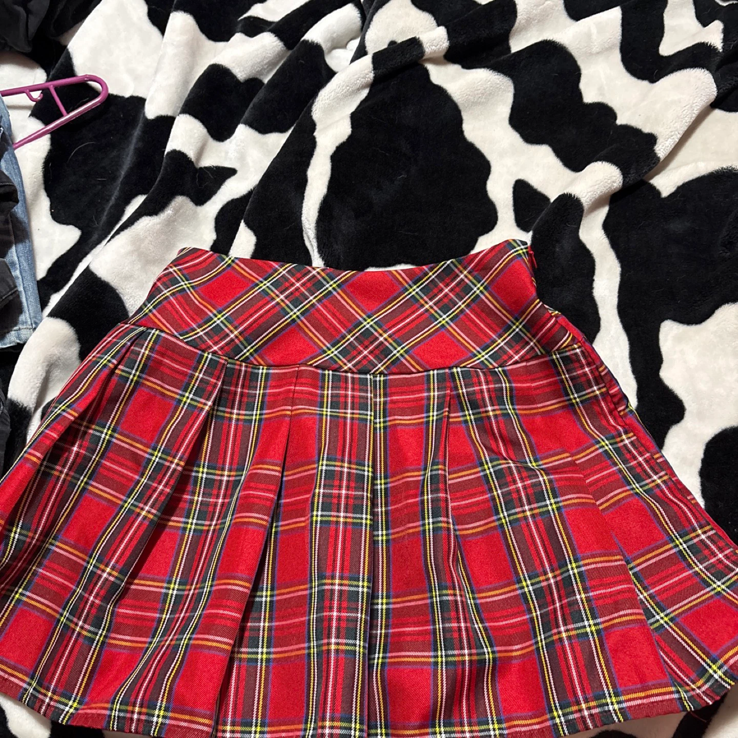 Red Plaid Pleated Mini Skirt