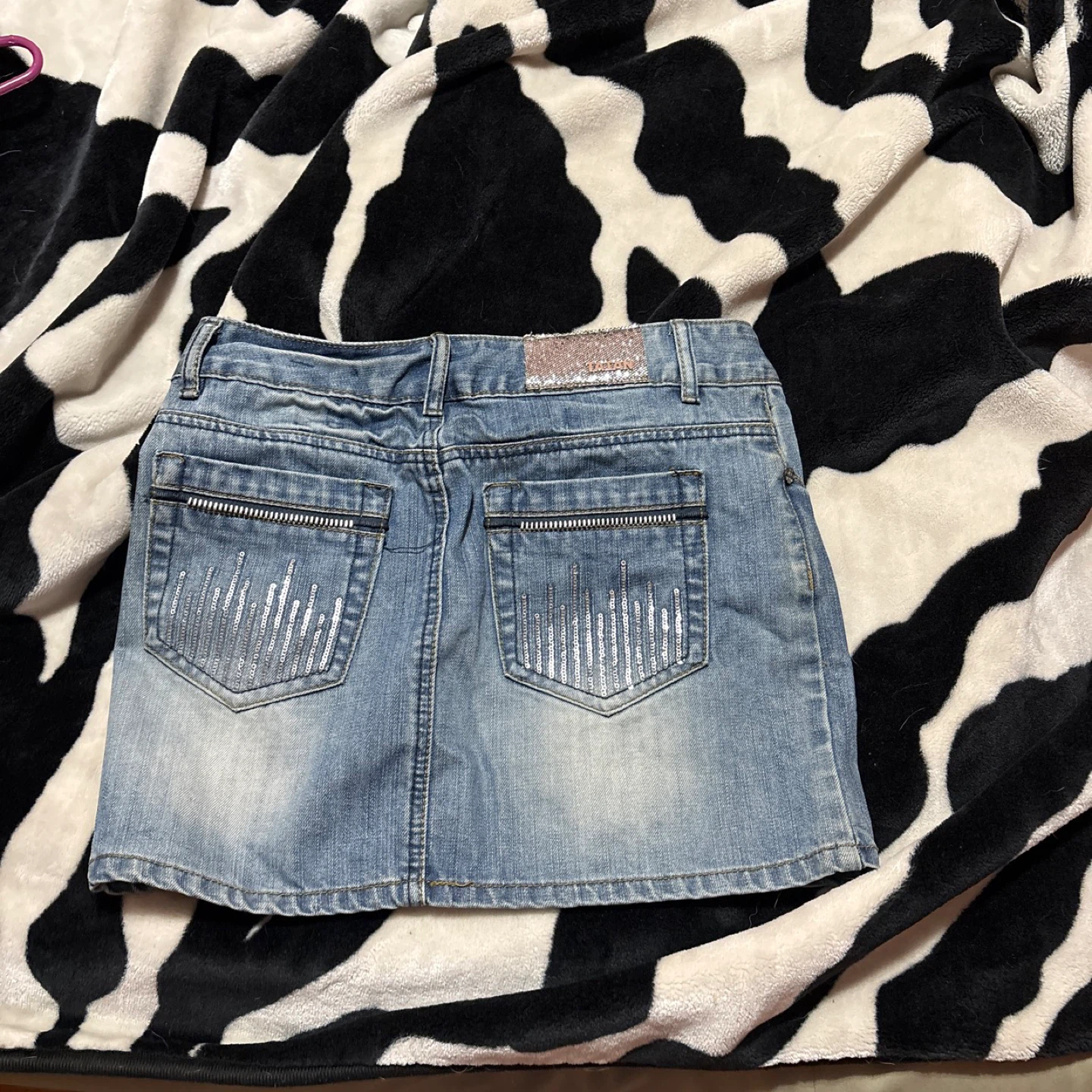 Denim Mini Skirt with Rhinestone Detail - photo 2