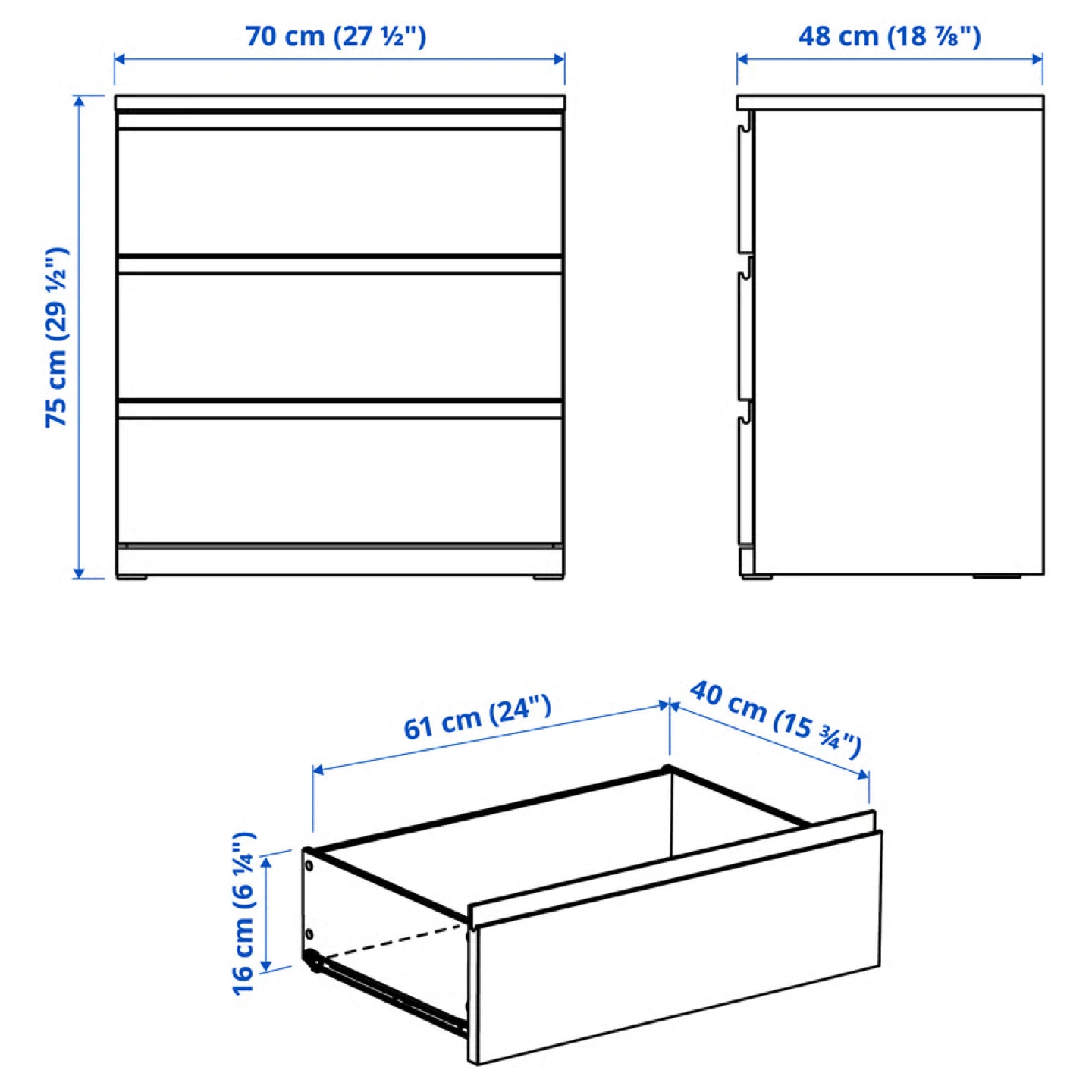 IKEA Malm 3-Drawer Chest - Dark Brown - photo 3
