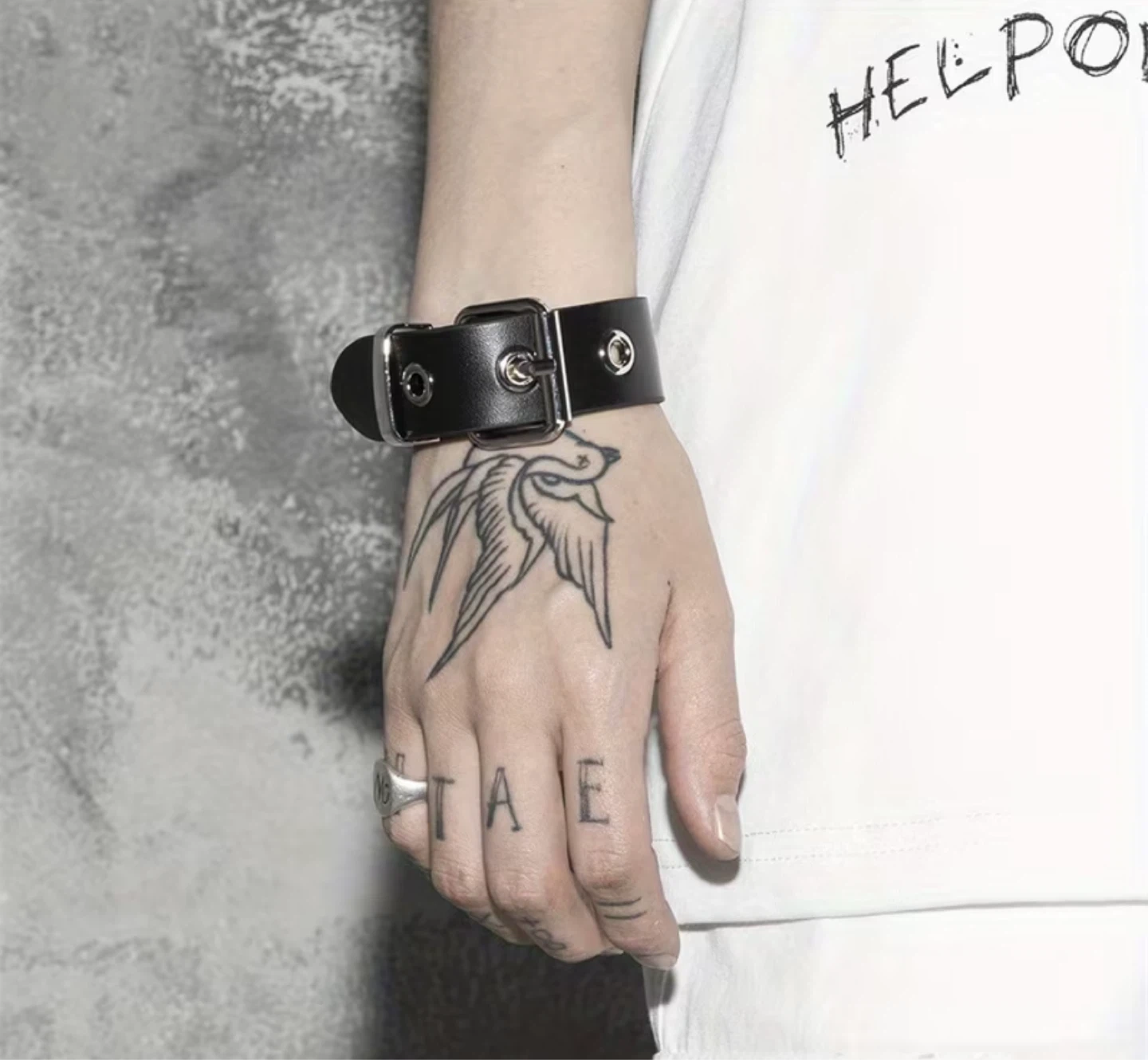 Black Faux Leather Wristband with Buckle