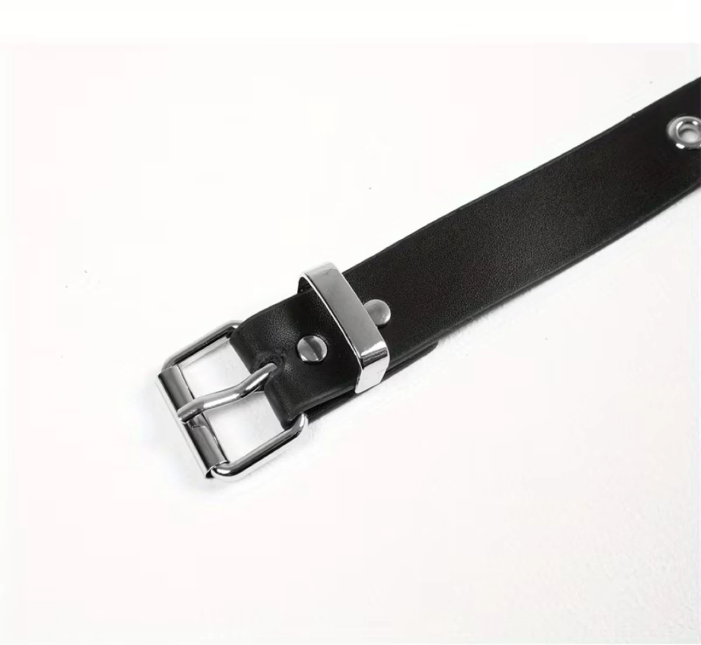 Black Faux Leather Wristband with Buckle - photo 2