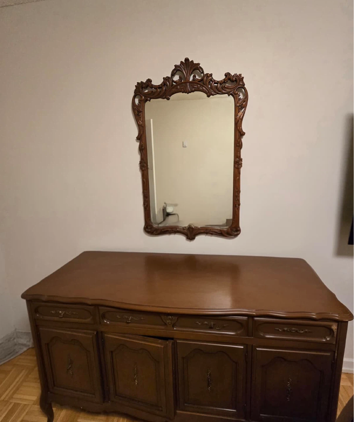 Antique Wood dresser with Ornate Mirror