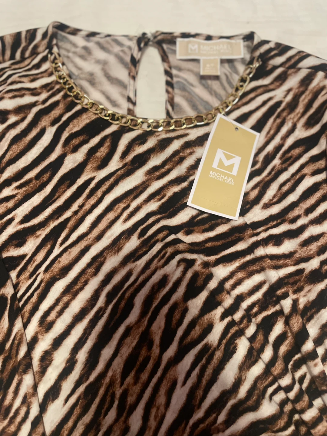 MICHAEL Michael Kors Zebra Print Ruched Dress with Chain Detail - photo 4