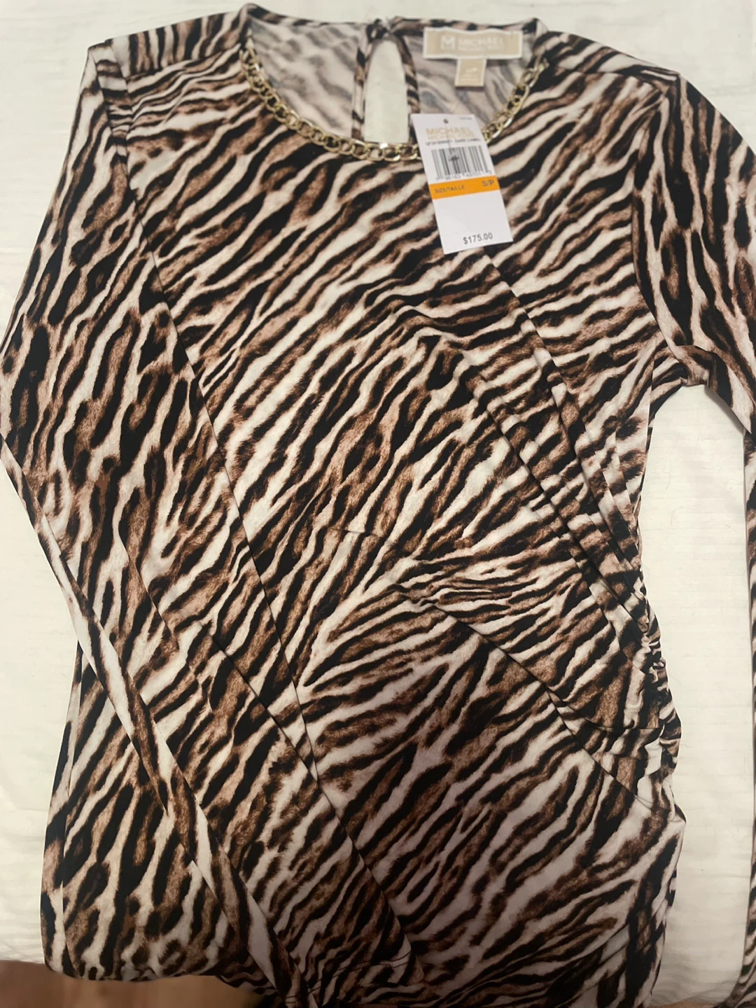 MICHAEL Michael Kors Zebra Print Ruched Dress with Chain Detail - photo 3