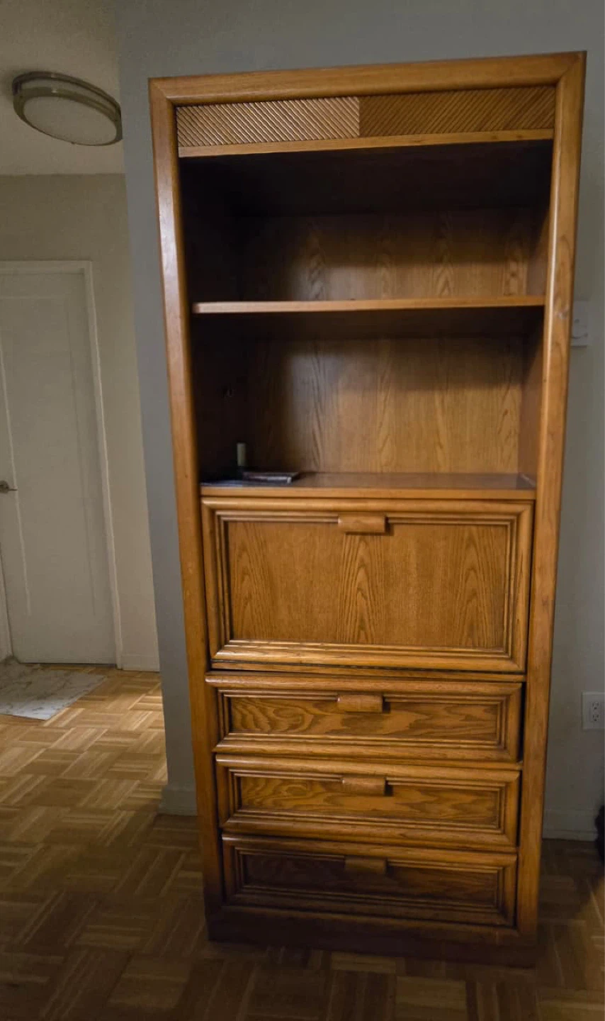 Wooden Bookcase with Drawers and Cabinet