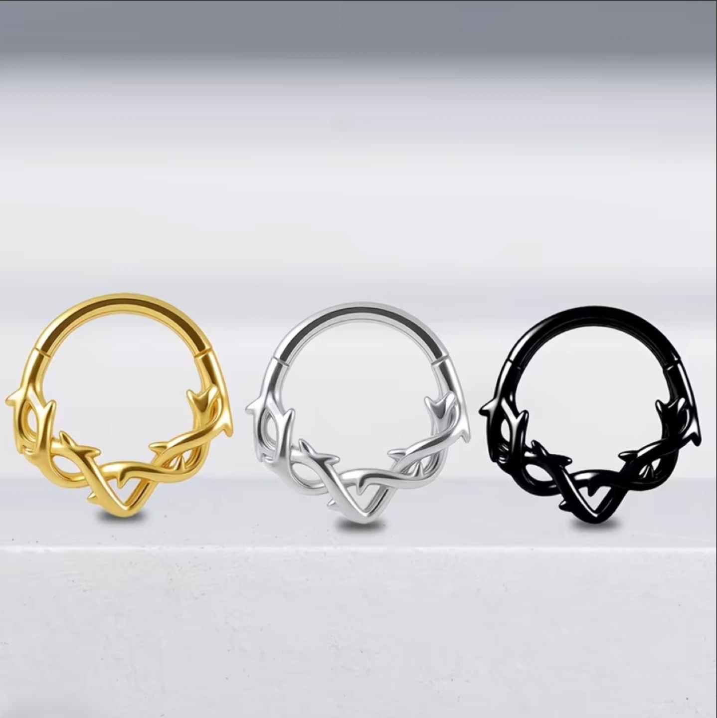 Black Thorny Ring Septum Daith Jewelry - photo 3