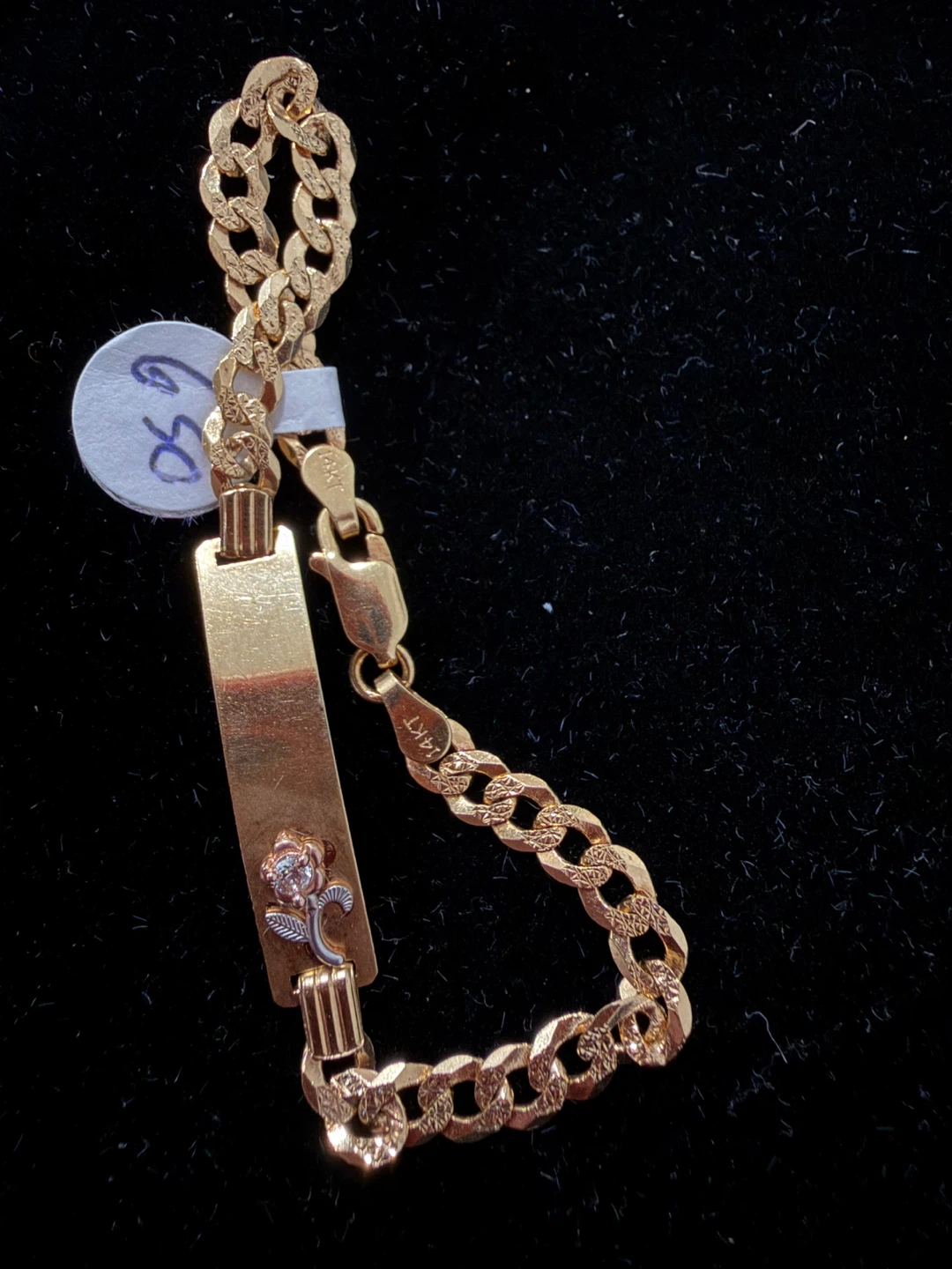 14K Gold ID Bracelet with Rose Charm