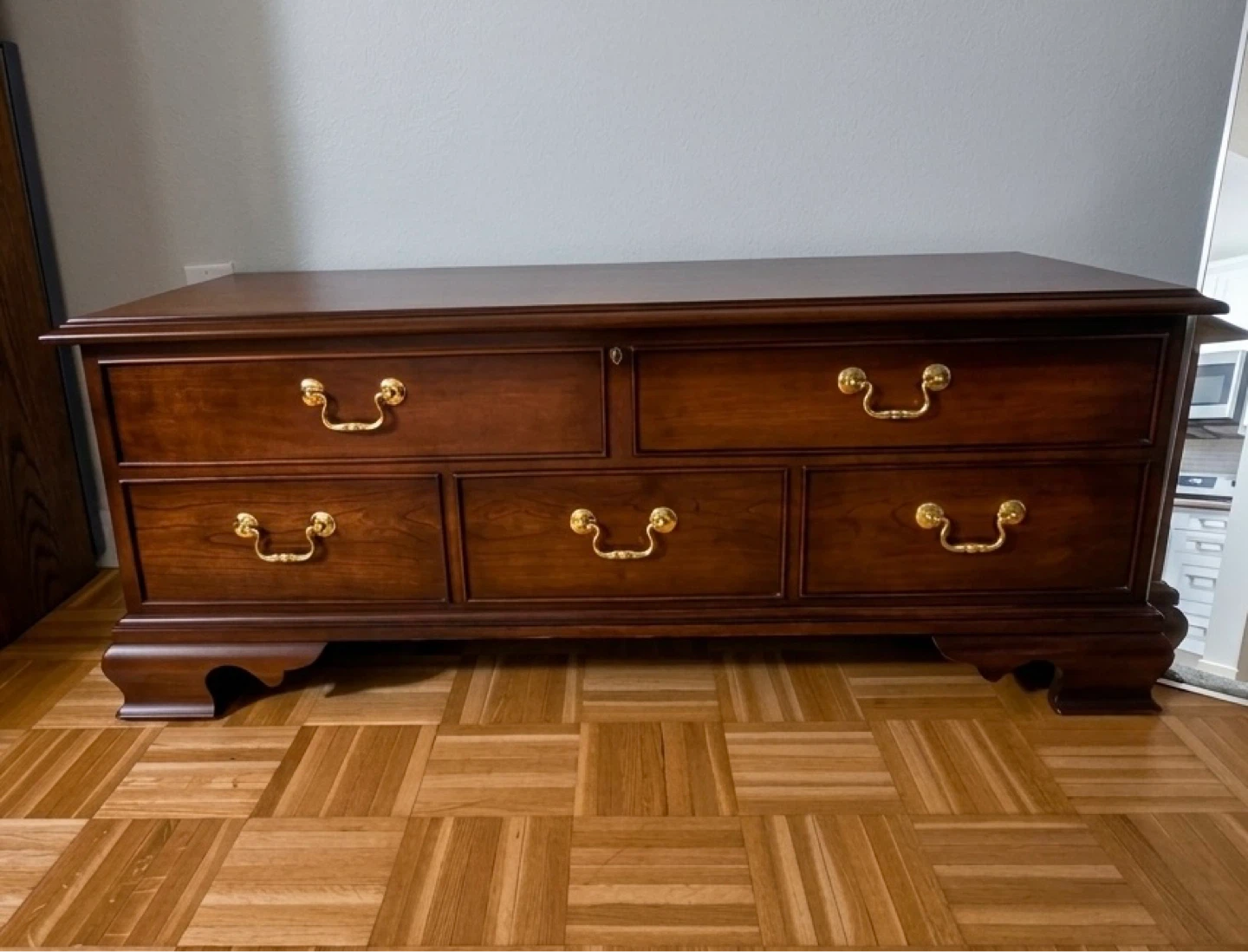 Dark Wood Dresser with Brass Hardware