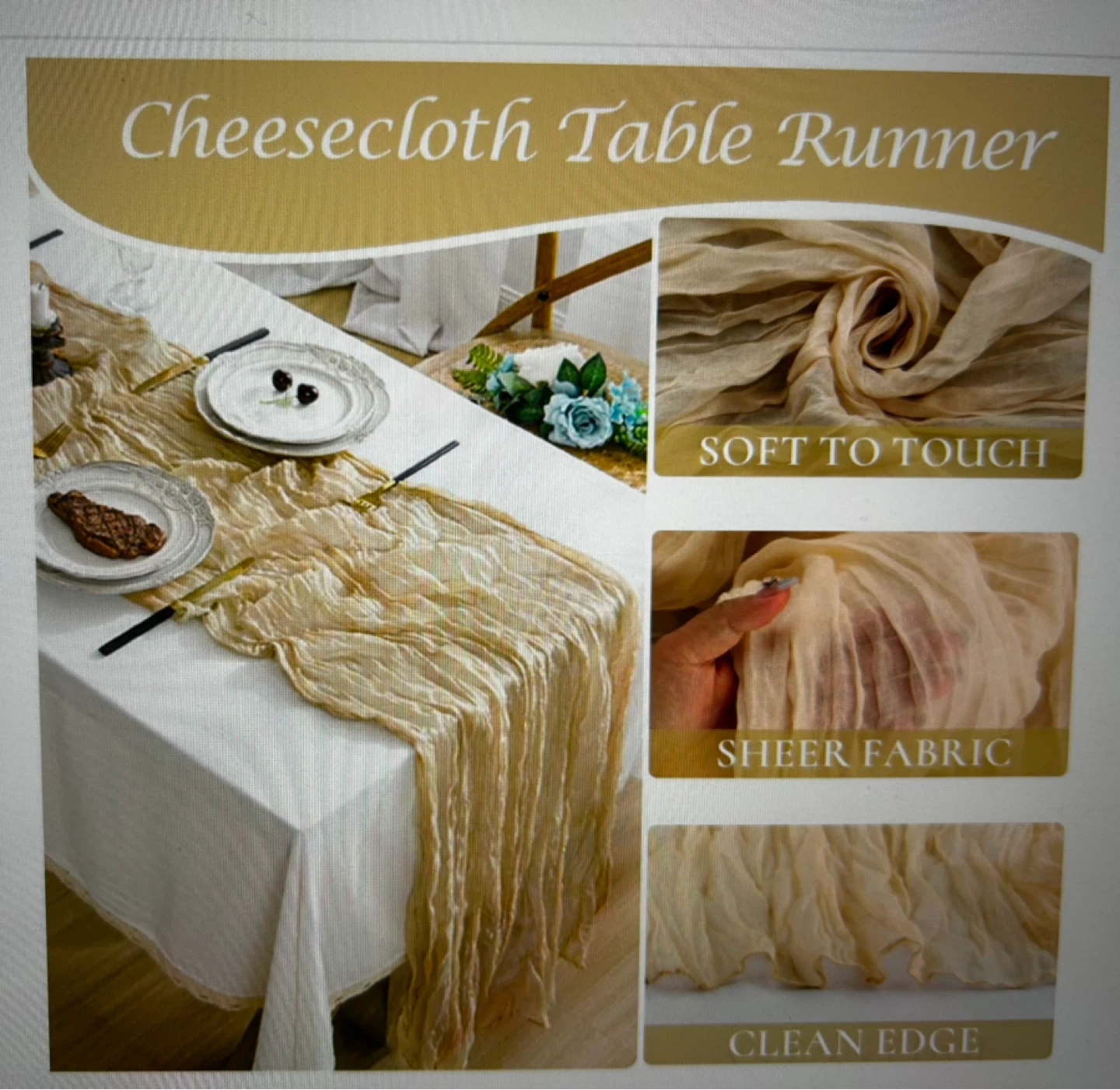 Champagne Cheesecloth Table Runner (6pack) - photo 3