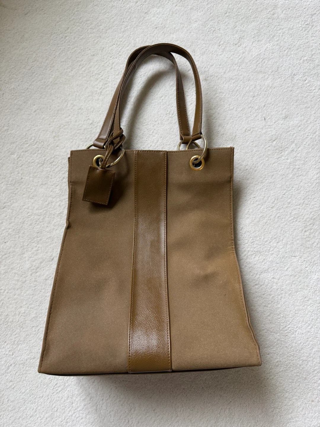 Brown Tote Bag with Faux Leather