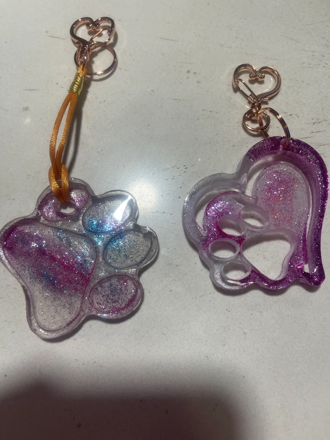 Glitter Paw Print and Heart Keychains