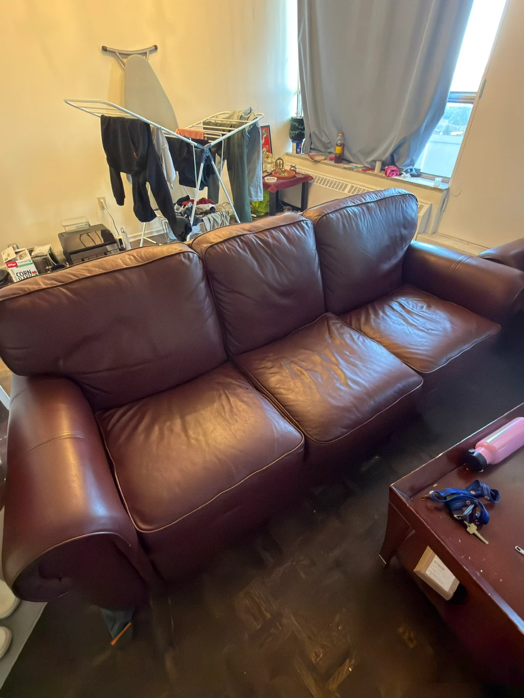 Brown Leather 3-Seater Sofa
