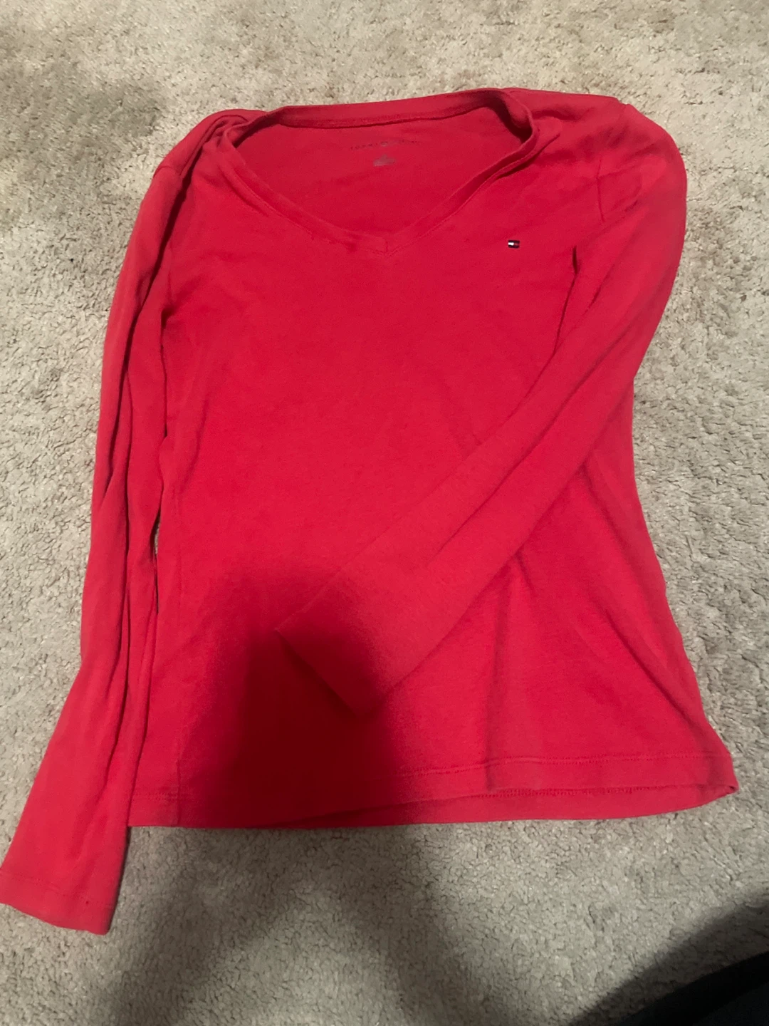 Tommy Hilfiger Red Long Sleeve V-Neck T-Shirt