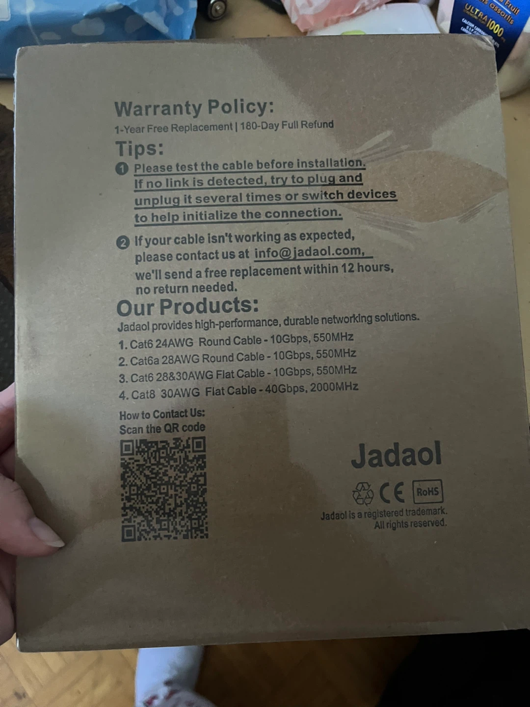 Jadaol Cat6 24AWG Round Cable - 10Gbps, 550MHz