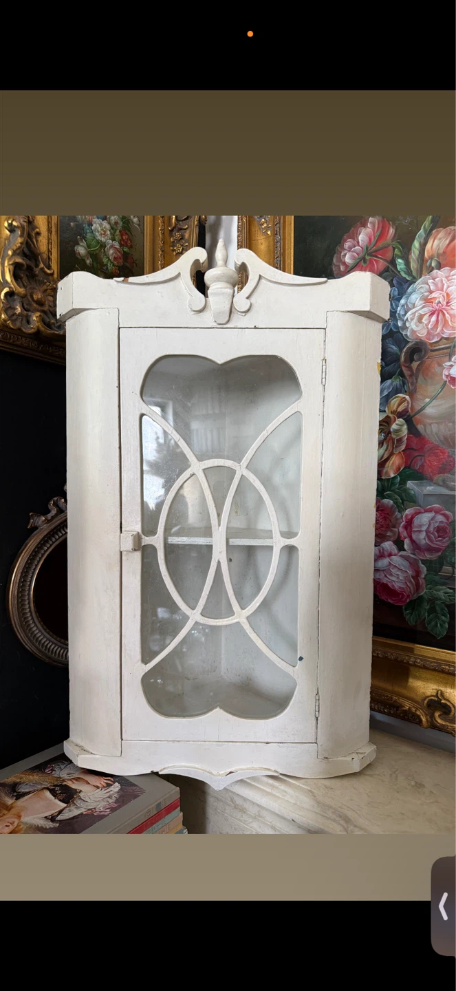 Vintage White Corner Cabinet with Glass Door