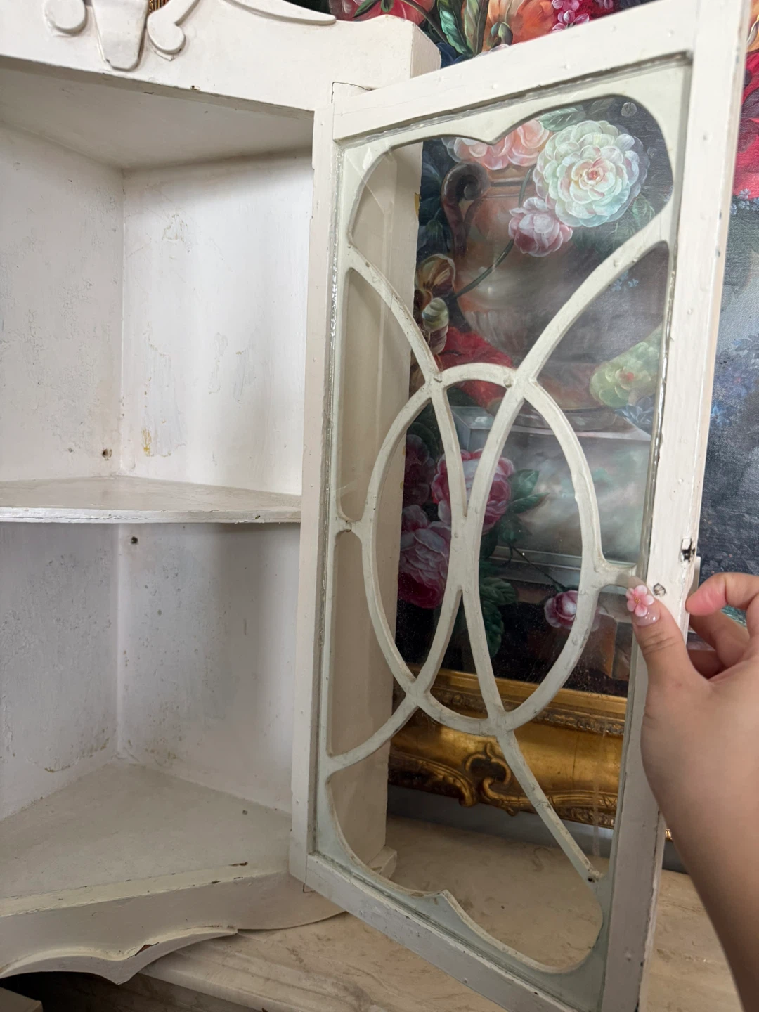 Vintage White Corner Cabinet with Glass Door - photo 5