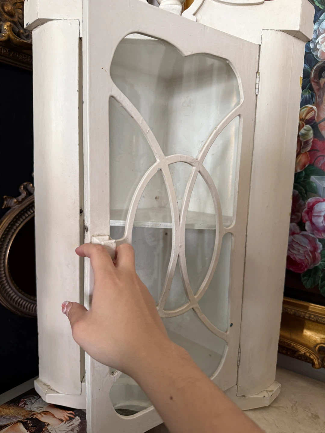 Vintage White Corner Cabinet with Glass Door - photo 4