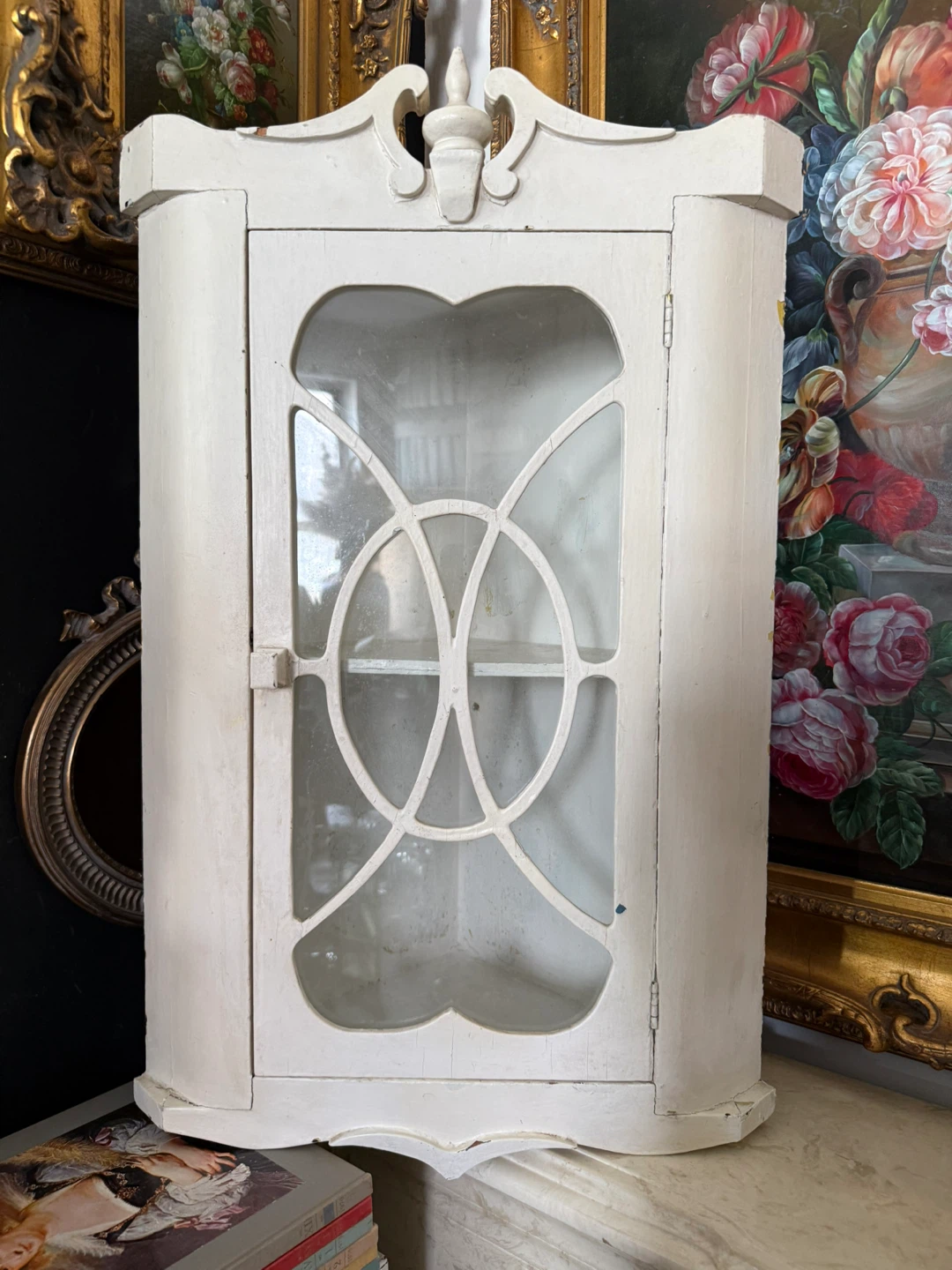 Vintage White Corner Cabinet with Glass Door - photo 2