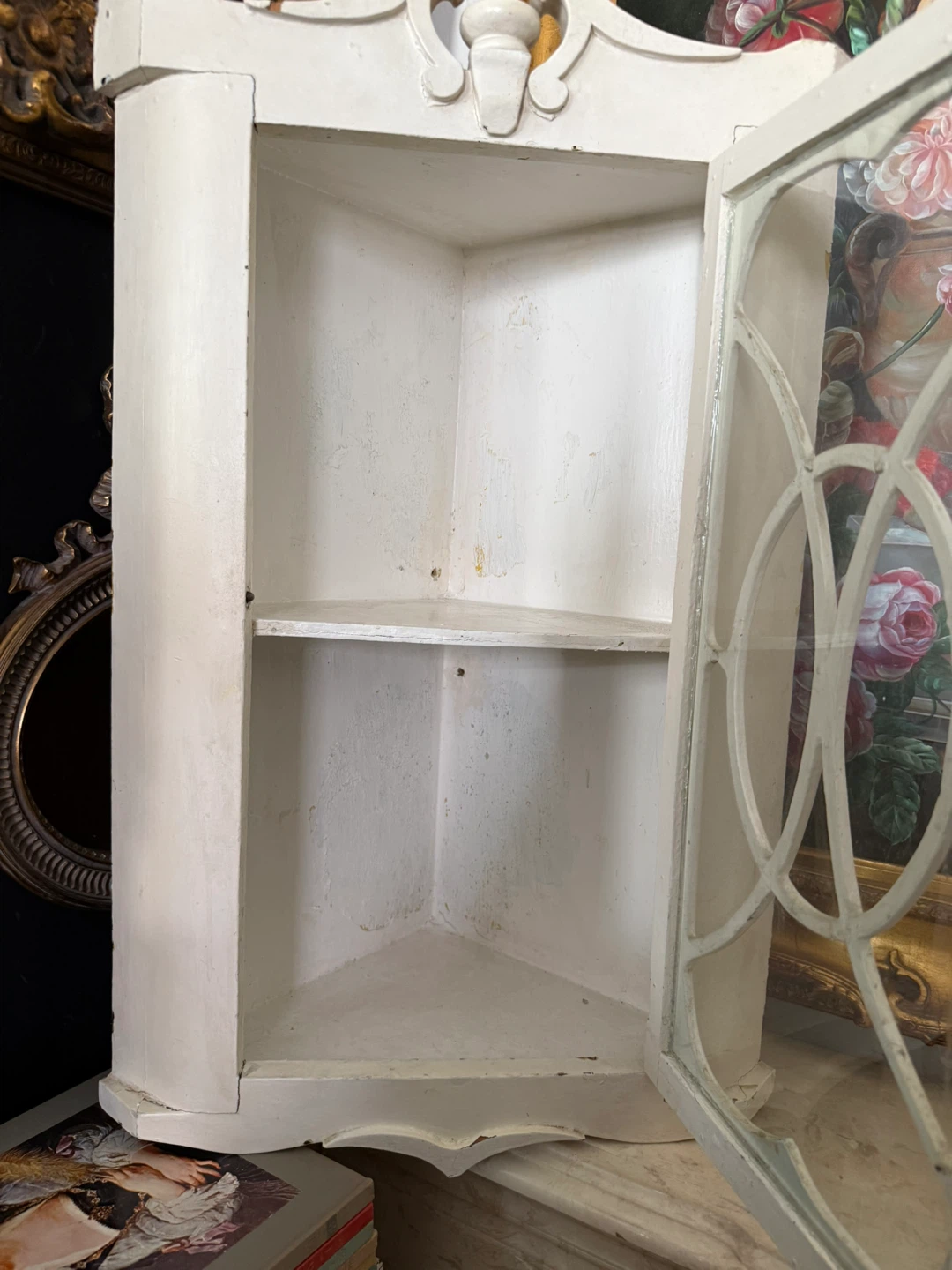 Vintage White Corner Cabinet with Glass Door - photo 3
