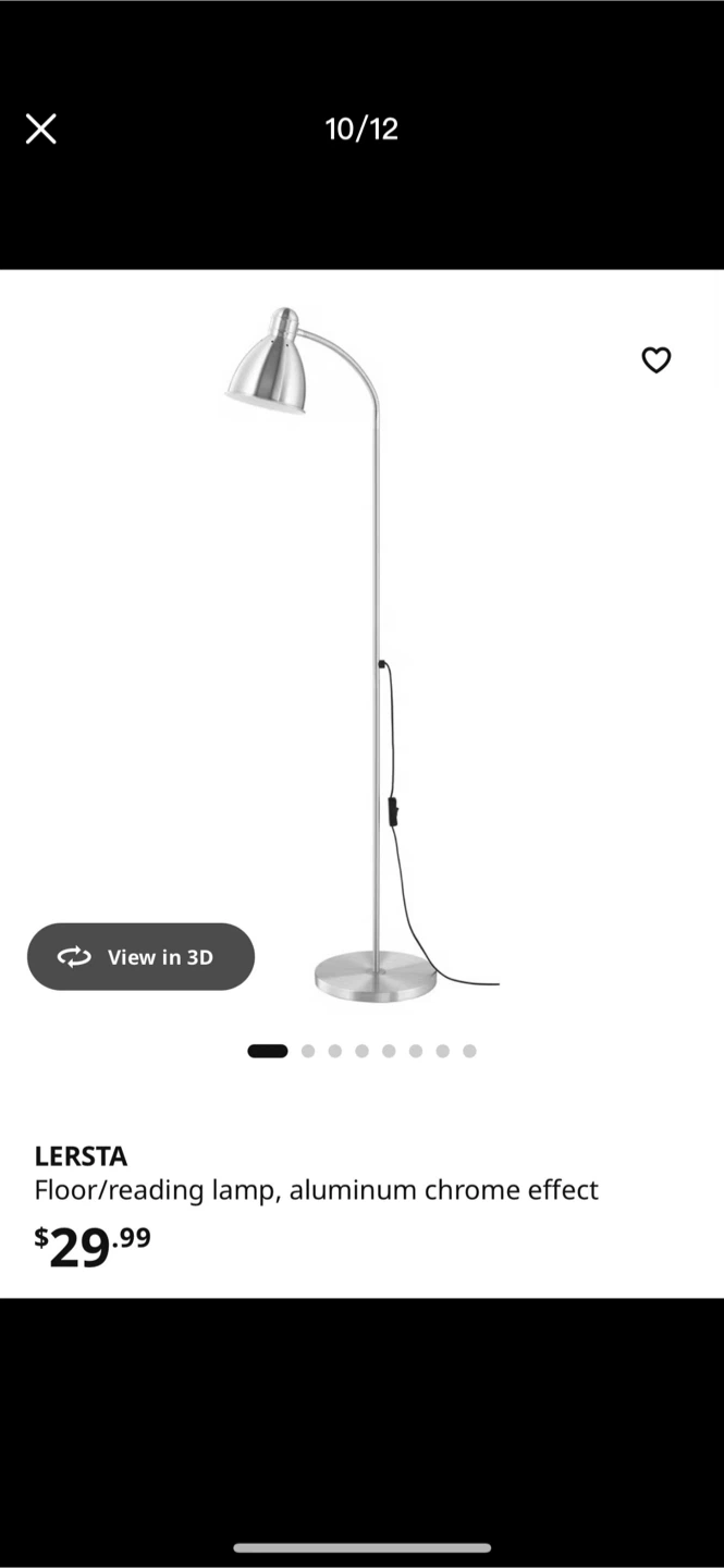 IKEA LERSTA Floor/Reading Lamp - Silver