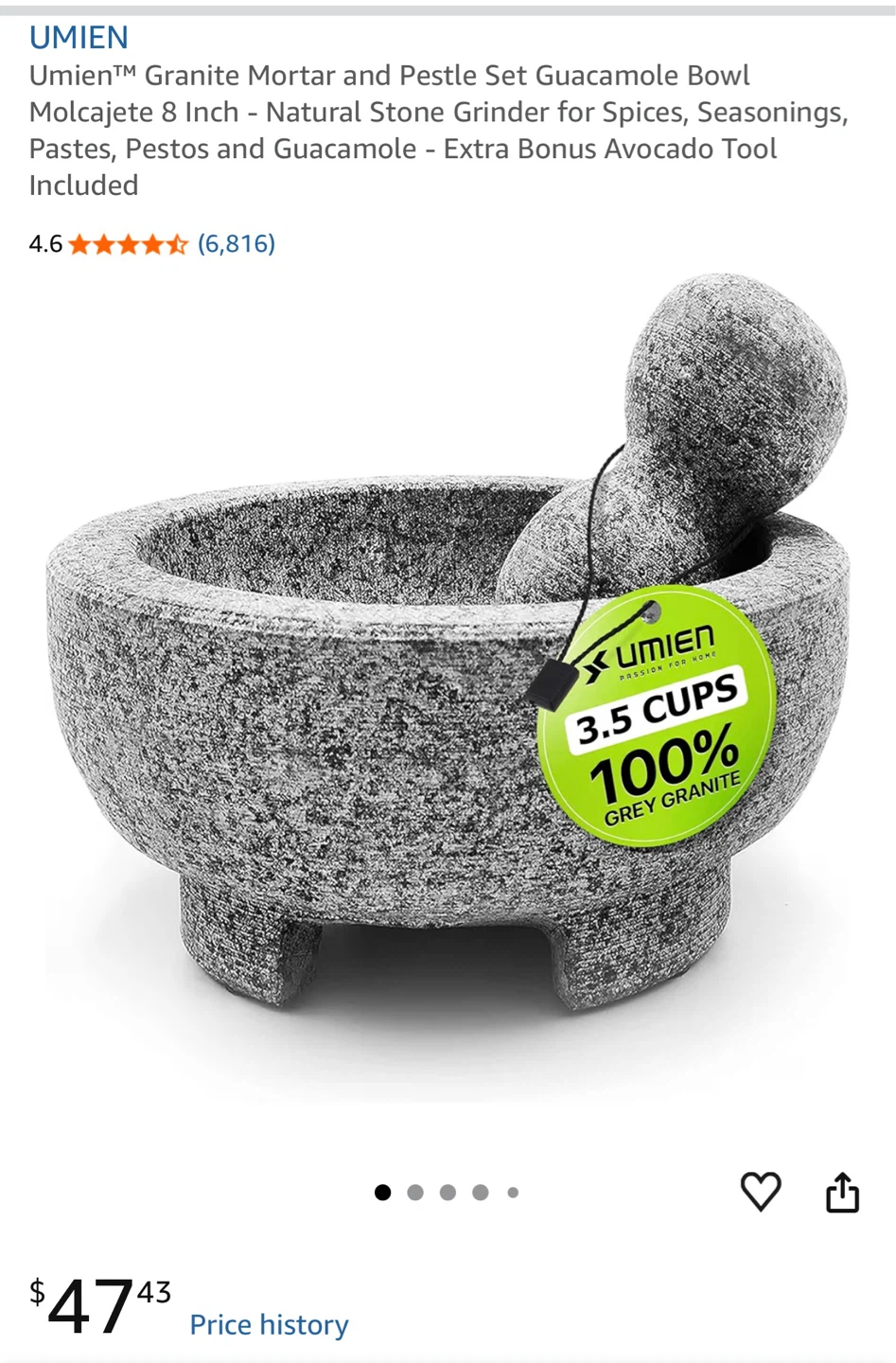 UMIEN Granite Mortar and Pestle Set - photo 2