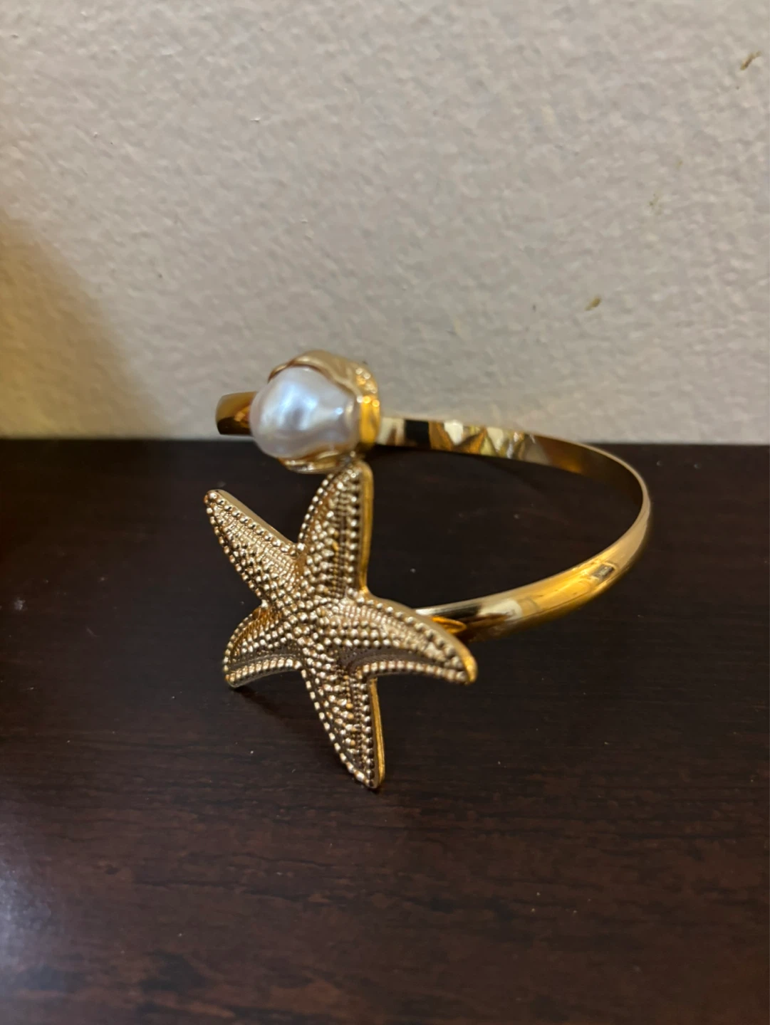 NEW-Gold Starfish and Pearl Cuff Bracelet