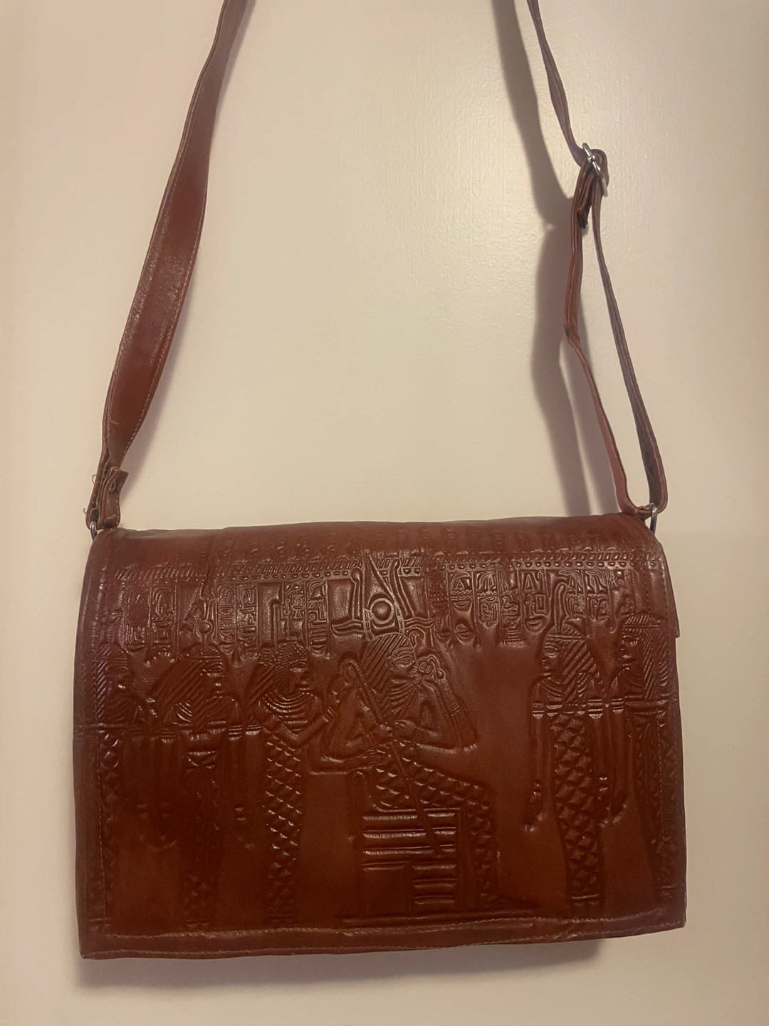 Brown Leather Embossed Shoulder Bag