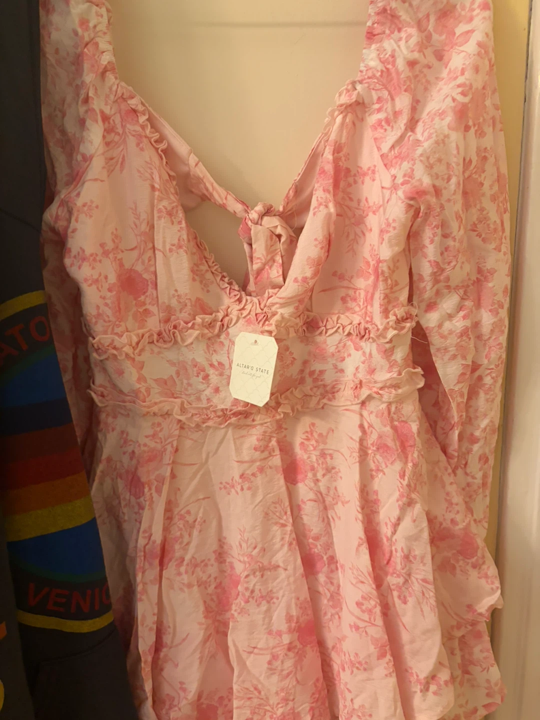 Altar'd State Pink Floral Ruffle Romper - photo 3