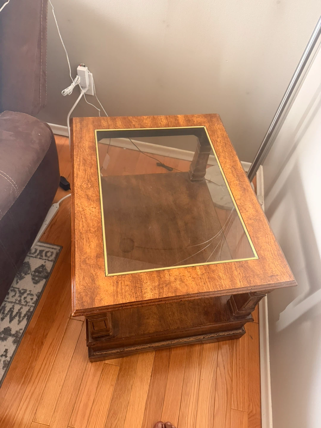 Wooden End Table with Glass Top - photo 2