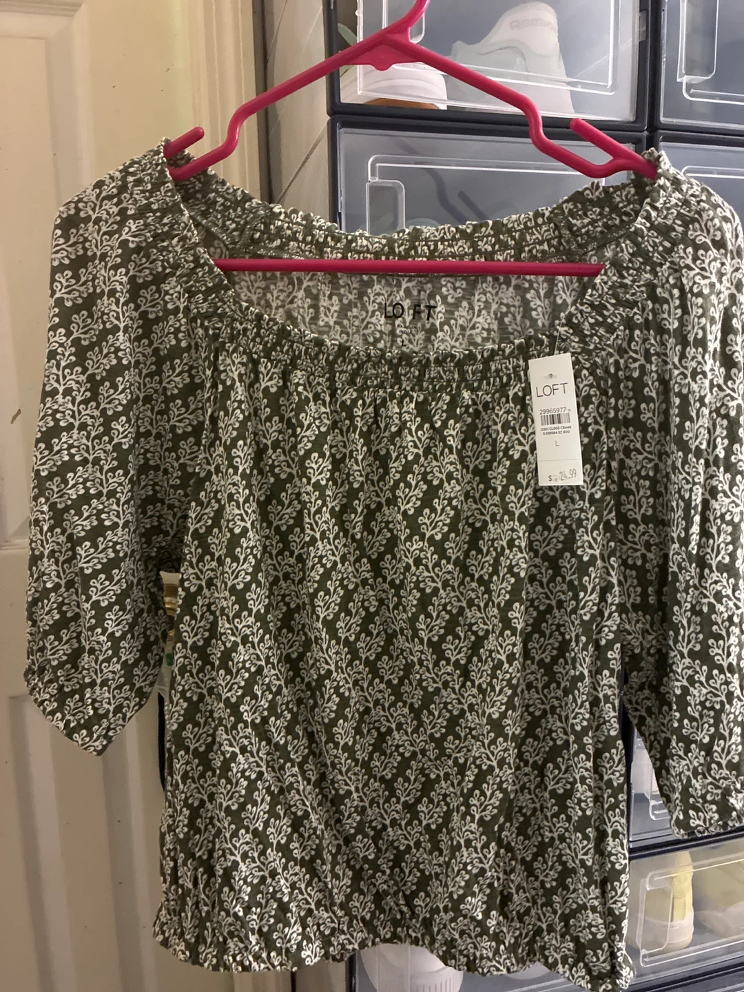 LOFT Green Floral Off-the-Shoulder Top - Size L