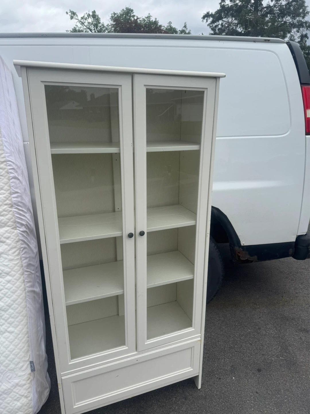 White Display Cabinet with Glass Doors