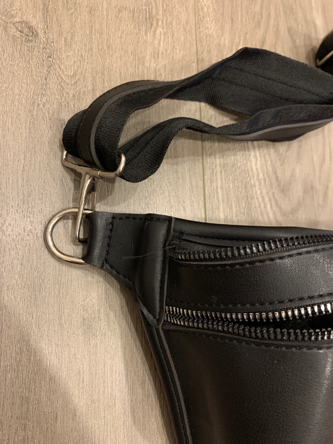 Black Faux Leather Fanny Pack with Chain Strap - photo 3
