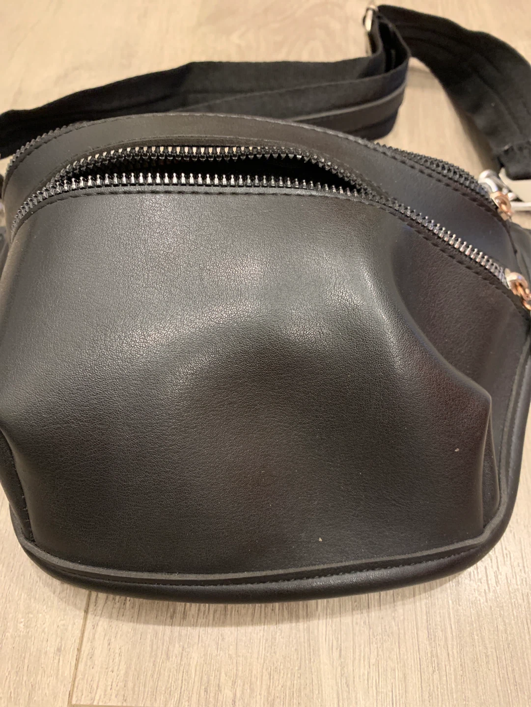 Black Faux Leather Fanny Pack with Chain Strap - photo 4