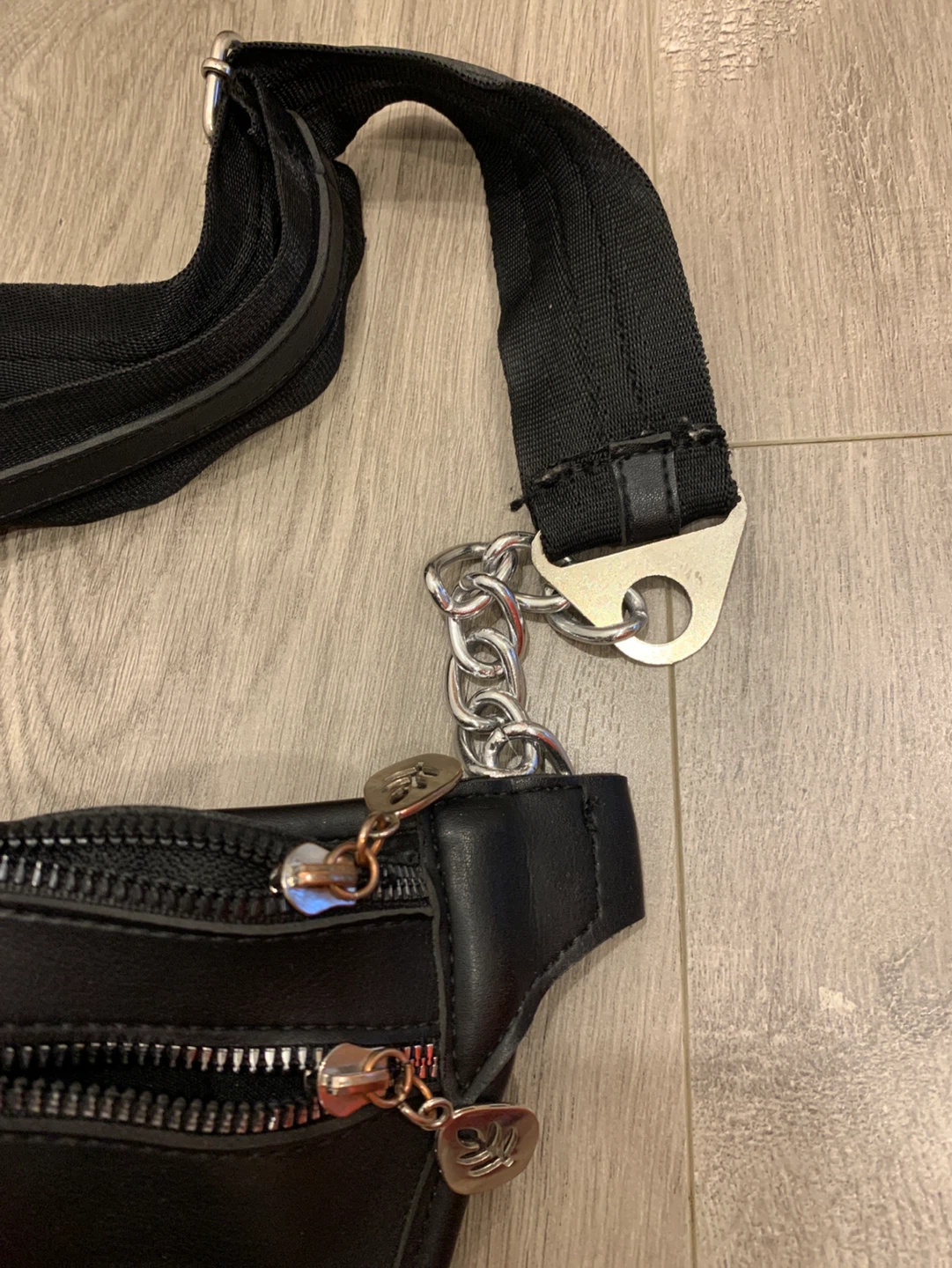 Black Faux Leather Fanny Pack with Chain Strap - photo 2