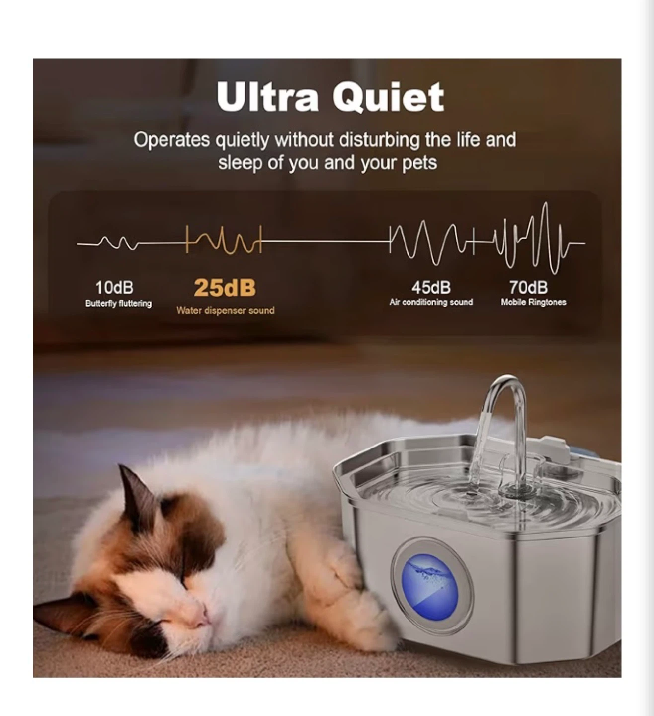 APUAK Stainless Steel Cat Water Fountain 3.2L - photo 2