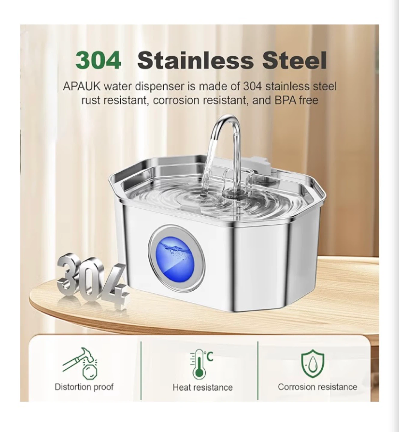 APUAK Stainless Steel Cat Water Fountain 3.2L - photo 3