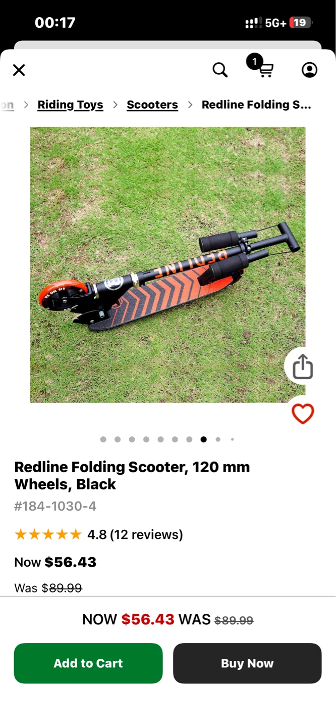 Redline Folding Scooter - 120 mm Wheels, Black - photo 2