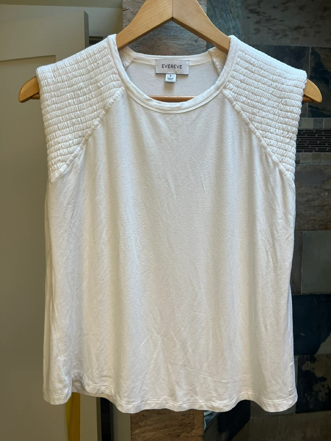 White Smocked Shoulder Tank Top
