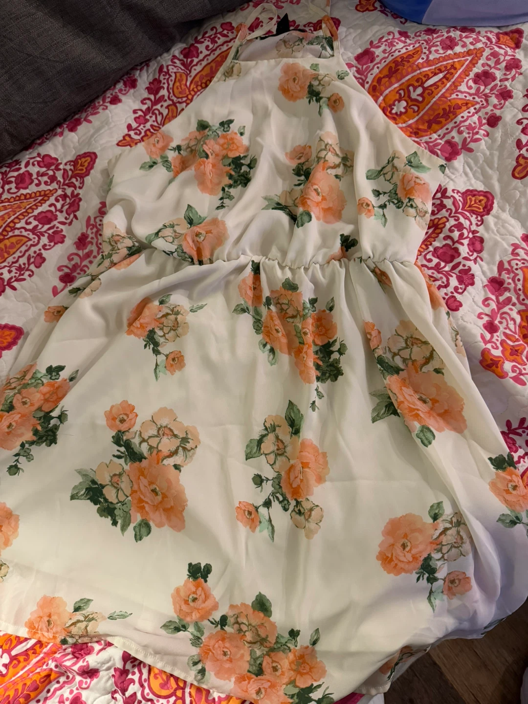 White Floral Halter Dress