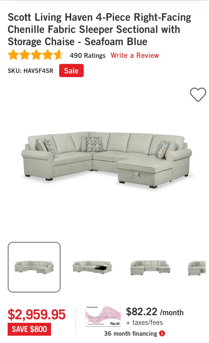 Scott Living Haven Chenille Sleeper Sectional