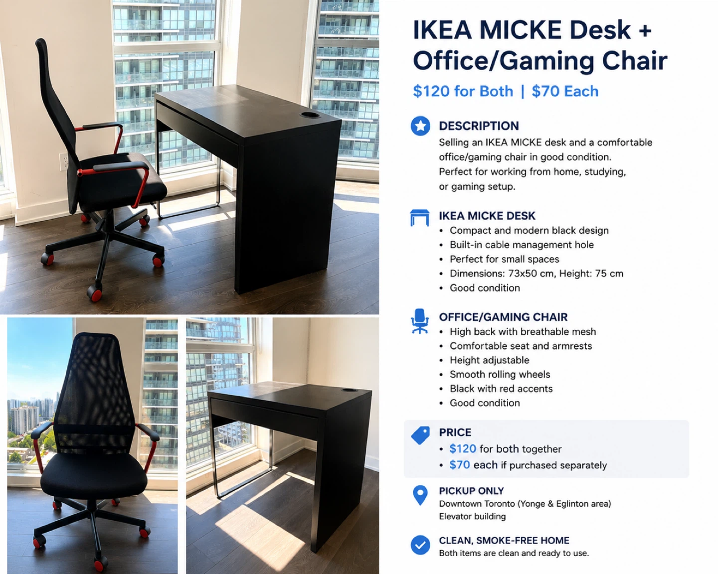 IKEA MICKE Desk and Office/Gaming Chair