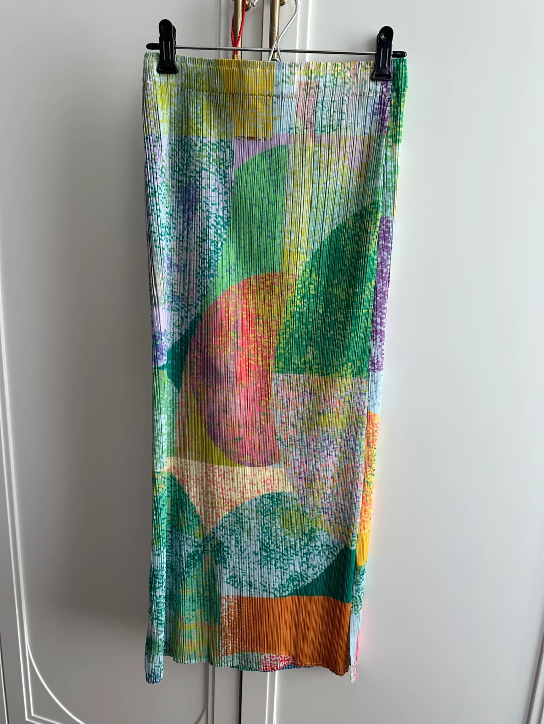 Vintage Pleated Midi Skirt Abstract Print